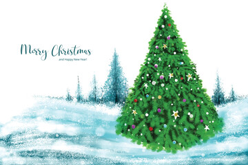 Christmas theme with christmas tree in winter card holiday background
