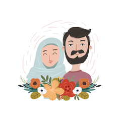 Illustration of Cute loving couple, cute face design