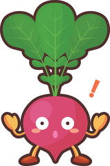 驚くかわいいラディッシュのキャラクターのイラスト