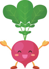 両手を挙げて喜ぶかわいいラディッシュのキャラクターのイラスト