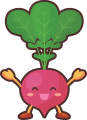 両手を挙げて喜ぶかわいいラディッシュのキャラクターのイラスト