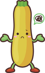 不機嫌な顔をしたかわいい黄色ズッキーニのキャラクターのイラスト