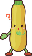 不思議そうな顔をしたかわいい黄色ズッキーニのキャラクターのイラスト