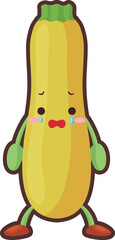 涙を流すかわいい黄色ズッキーニのキャラクターのイラスト