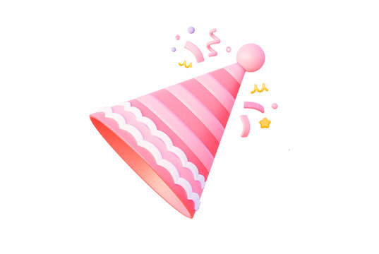 Holiday Pink hat with confetti. 3d Happy birthday 