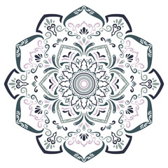 マンダラアート(カリグラフィ、花、幾何学模様、落ち着いた色)