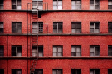 Fototapeta premium A fire escape on an old brick building in urban landscape.