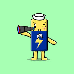Cute cartoon Battery sailor with hat and using binocular cute modern style design