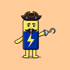 Cute cartoon pirate Battery with hook hand in 3d modern style design
