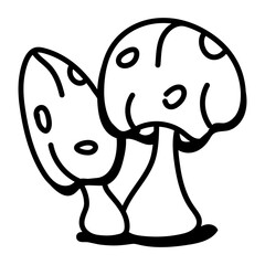 An editable outline icon of mushrooms