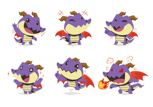 set of cute Dragon cartoon mascot character