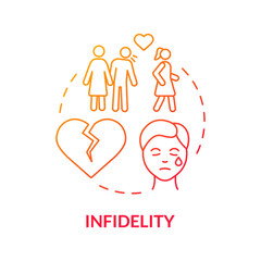 Infidelity red gradient concept icon. Cheating partner in relationship. Divorce reason abstract idea thin line illustration. Isolated outline drawing
