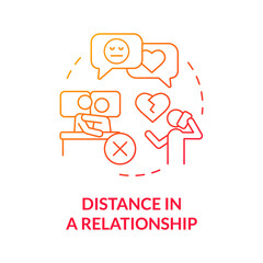 Distance in relationship red gradient concept icon. Communication problem. Divorce reason abstract idea thin line illustration. Isolated outline drawing
