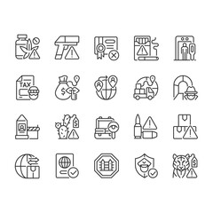 Smuggling linear icons set. Illegal import and export. Customizable thin line contour symbols. Isolated raster outline illustrations