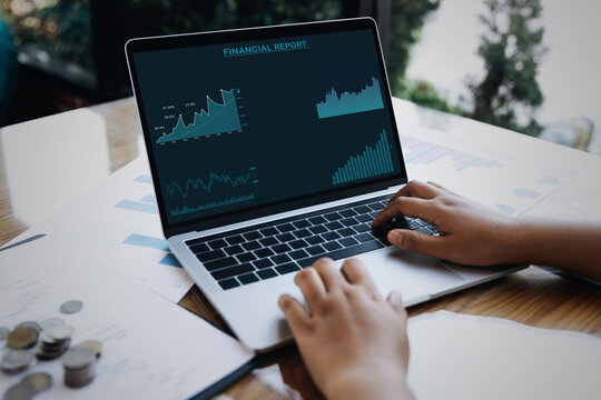 Businessman and team work using laptop with analyzing forex trading graph financial data. business finance technology and investment concept. Stock Market Investments funds Business finance.