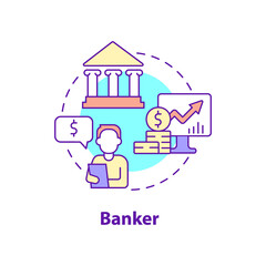 Obraz na płótnie Canvas Banker concept icon. Financial assistance. Business management careers abstract idea thin line illustration. Isolated outline drawing