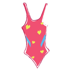 summer item collection, crayons color style. swimsuit.