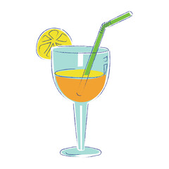 summer item collection, crayons color style.orange juice.