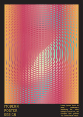 Geometrical Poster Design with Optical Illusion Effect. Minimal Psychedelic Cover Page Collection. Colorful Wave Lines Background. Fluid Stripes Art. Swiss Design. Vector Illustration for Placard.
