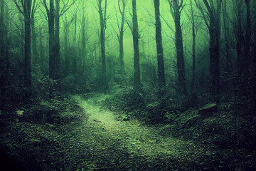 Fototapeta premium Grunge effected photo of spooky dark forest