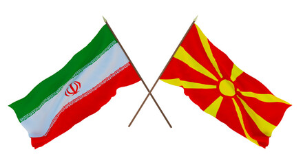 Background, 3D render for designers, illustrators. National Independence Day. Flags Iran and Macedonia