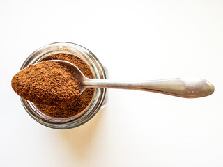 Instant coffee in a spoon. Coffee
