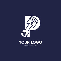 Letter P Piston Logo Design Vector Icon Graphic Illustration - obrazy, fototapety, plakaty