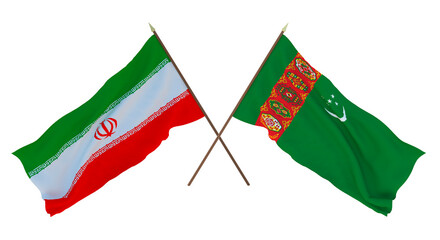 Background, 3D render for designers, illustrators. National Independence Day. Flags Iran and Turkmenistan