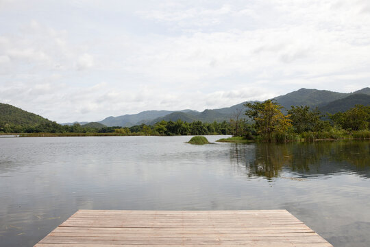 Peaceful Lake View Landscape in Kanchanaburi province.