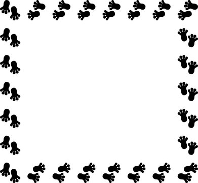 Square frame with cat or dog paw foot print. Template for greeting or invitation card. PNG