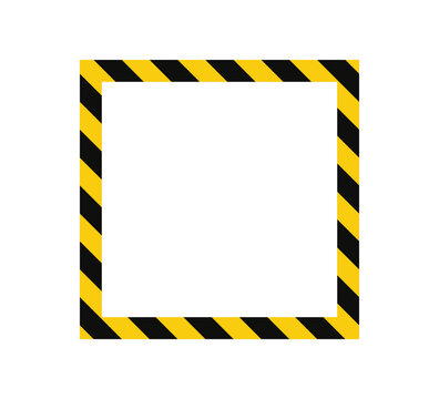 Warning square  with yellow and black diagonal stripes. Rectangle warn frame. Yellow and black caution tape border. Vector  on white background.