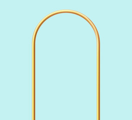 Golden realistic arch. Gold 3d arch frame. Shiny doorway. Blank portal design element. Vector illustration isolate on blue background.