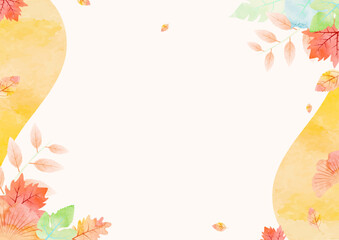 秋　紅葉 　背景　水彩