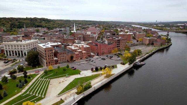 AERIAL PUSH IN TO TROY NY, NEW YORK