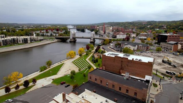 TROY NY, NEW YORK AERIAL OVER THE HUDSON RIVER