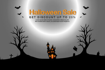 Banner for Halloween holiday event website. Flash sale on Halloween. Halloween vector illustration