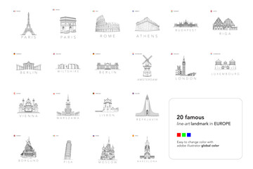 set of most visited landmarks and monuments in europe