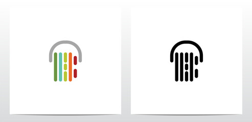 Vertical Lines Headphone Letter Logo Design B