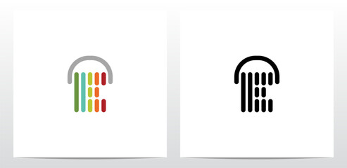 Vertical Lines Headphone Letter Logo Design E
