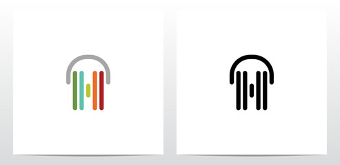 Vertical Lines Headphone Letter Logo Design H
