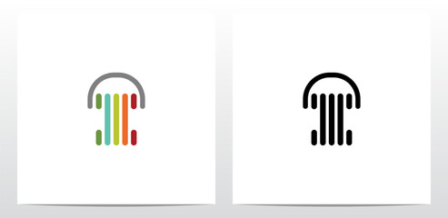 Vertical Lines Headphone Letter Logo Design I