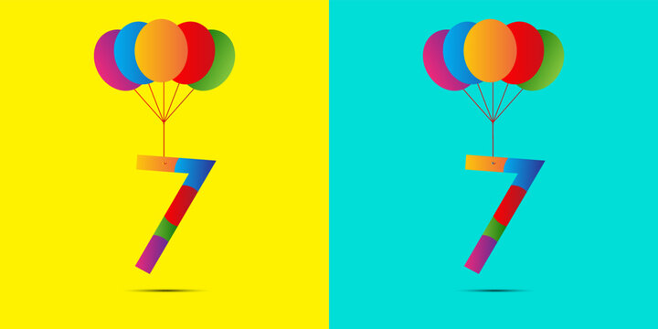 7 number birthday letter logo design with balloons for wish a birthday girl or boy