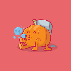 Pumpkin character seated on a grave vector illustration. Funny, scary, skull design concept.