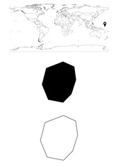 Vector Nauru map, map of Nauru showing country location on world with solid and outline maps for Nauru on white background. File is suitable for digital editing and prints of all sizes.