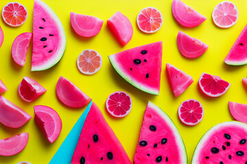 watermelon slices on yellow background