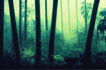 deep jungle full of leaves and plants 3d illustration