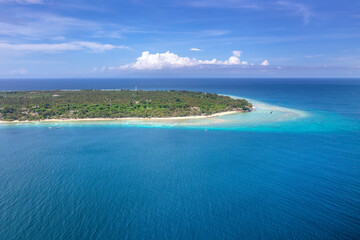 Aerial view of Gili Trawangan -  coral tropical island located at West Nusa Tenggara area, Indonesia