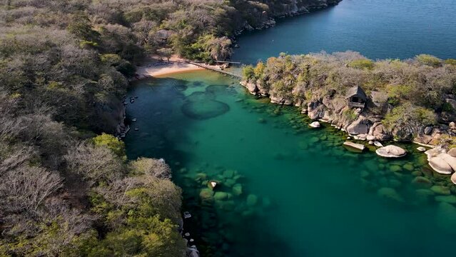Aerial view of Mumbo Island Lake, Malawi National Park, Malawi, Africa