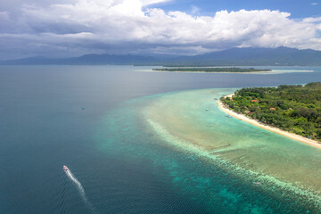 Fototapeta na wymiar Aerial view of Gili Meno, coral tropical island located at West Nusa Tenggara area, Indonesia