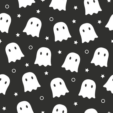 cute ghost pattern. cute pattern. ghost pattern. black theme. happy halloween. 